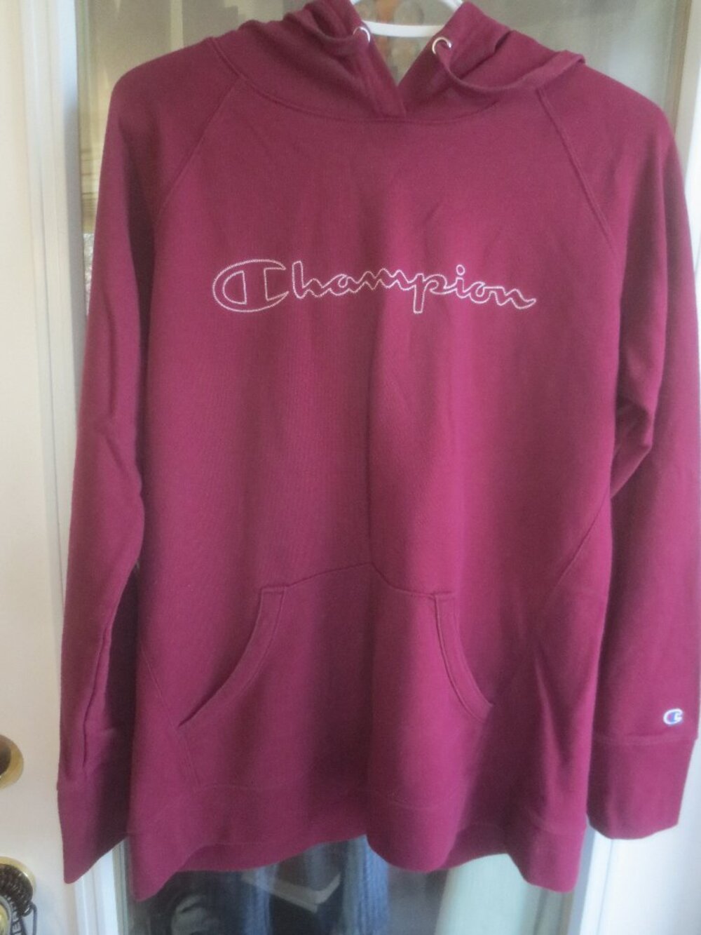 Retro Old School Champion Burgandy Pullover Hoodie - Size Large